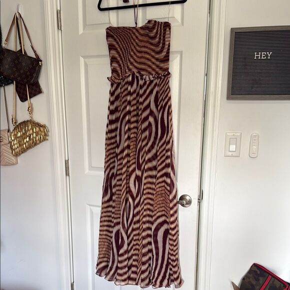 Rococo Sand Cream and Brown Strapless Sundress - Size Medium - Halter Option - Picture 1 of 5